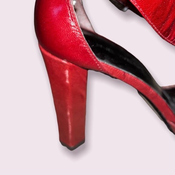 Vintage Nine West Square Toe Heels Red Y2K Ankle Strap Womens Size 9.5 - Picture 9 of 9
